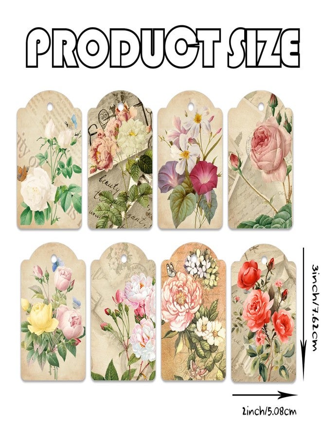 SMARSTICKER 80pcs Vintage Flower Hanging Tags Card Blank Gift Tags with String Flower Style Paper Gift Tags for Wedding Birthday Party Decor, DIY Gift Wrapping, Scrapbooking, Wedding Gifts - Image 2
